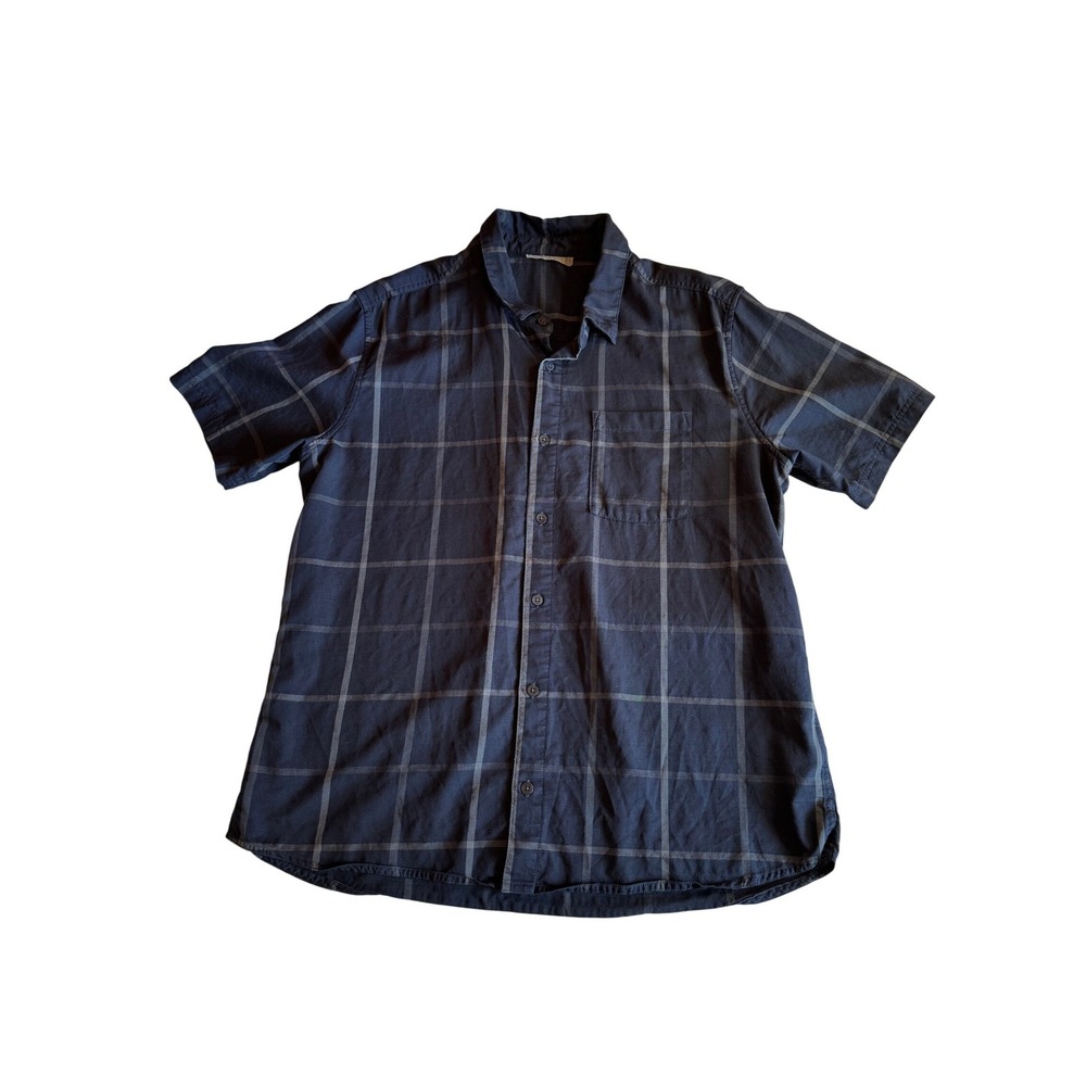 Icebreaker Mens Merino Wool Blend Plaid Short Sleeve Button Down Shirt Navy XL